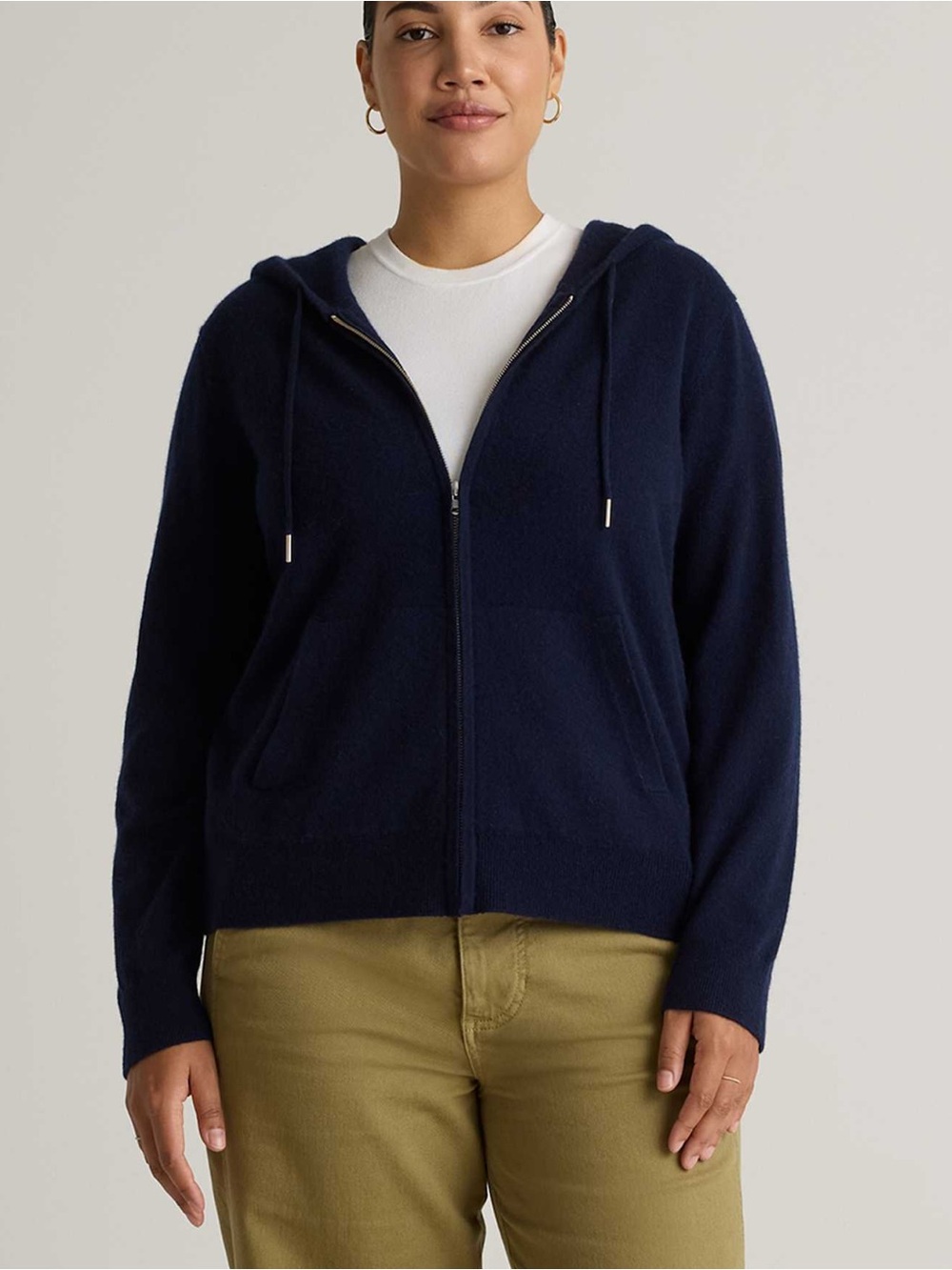 Quince Mongolian Cashmere Full-Zip Hoodie navy large